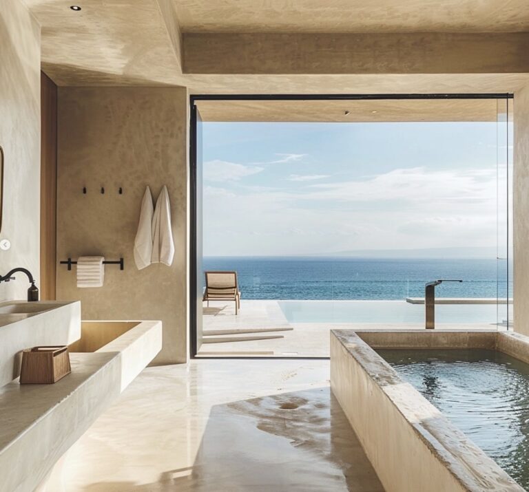 Réalisation d'une terrasse et salle de bain en béton cirée Biocemento - Grande
